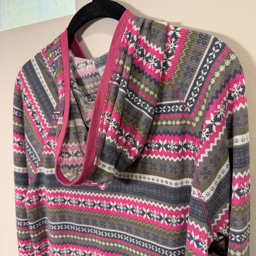 Cuddl Duds Hooded Stretch Thermal Base Layer (L) Fair Isle Nordic Print Warm - Picture 10 of 11